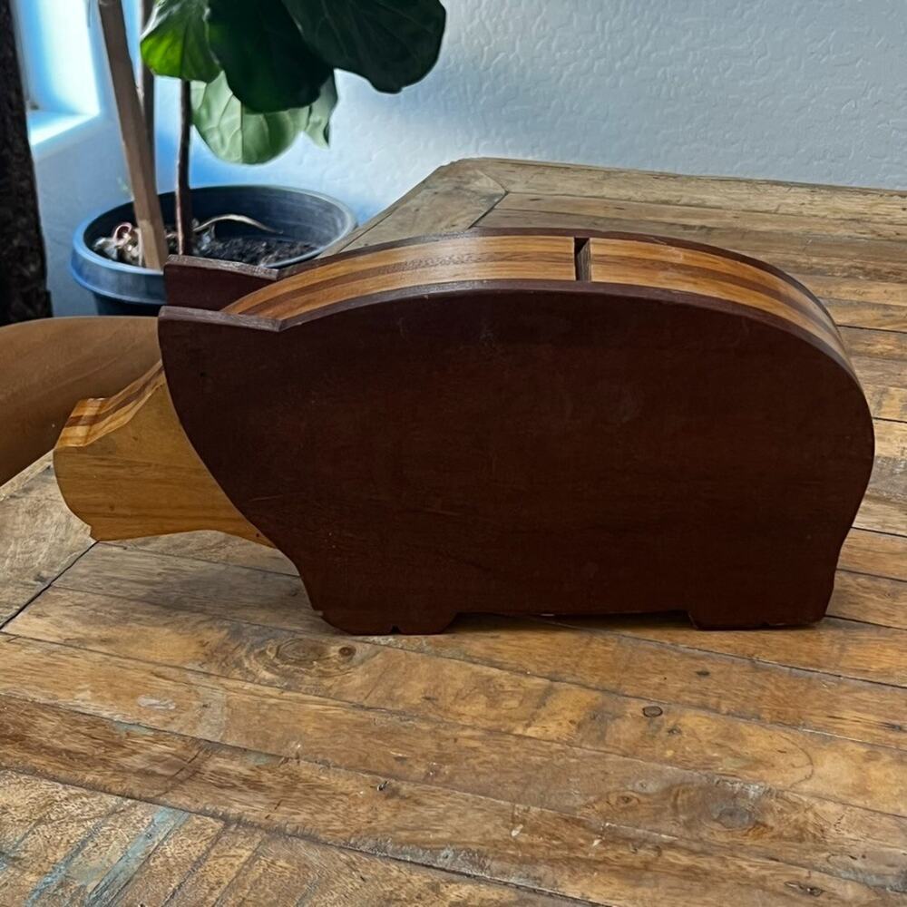 Vintage Wood Pig Piggy Bank 15.5” Long 7” Tall
